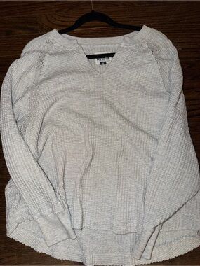 American Eagle Outfitters Cream Waffle Knit V-Neck Sweater